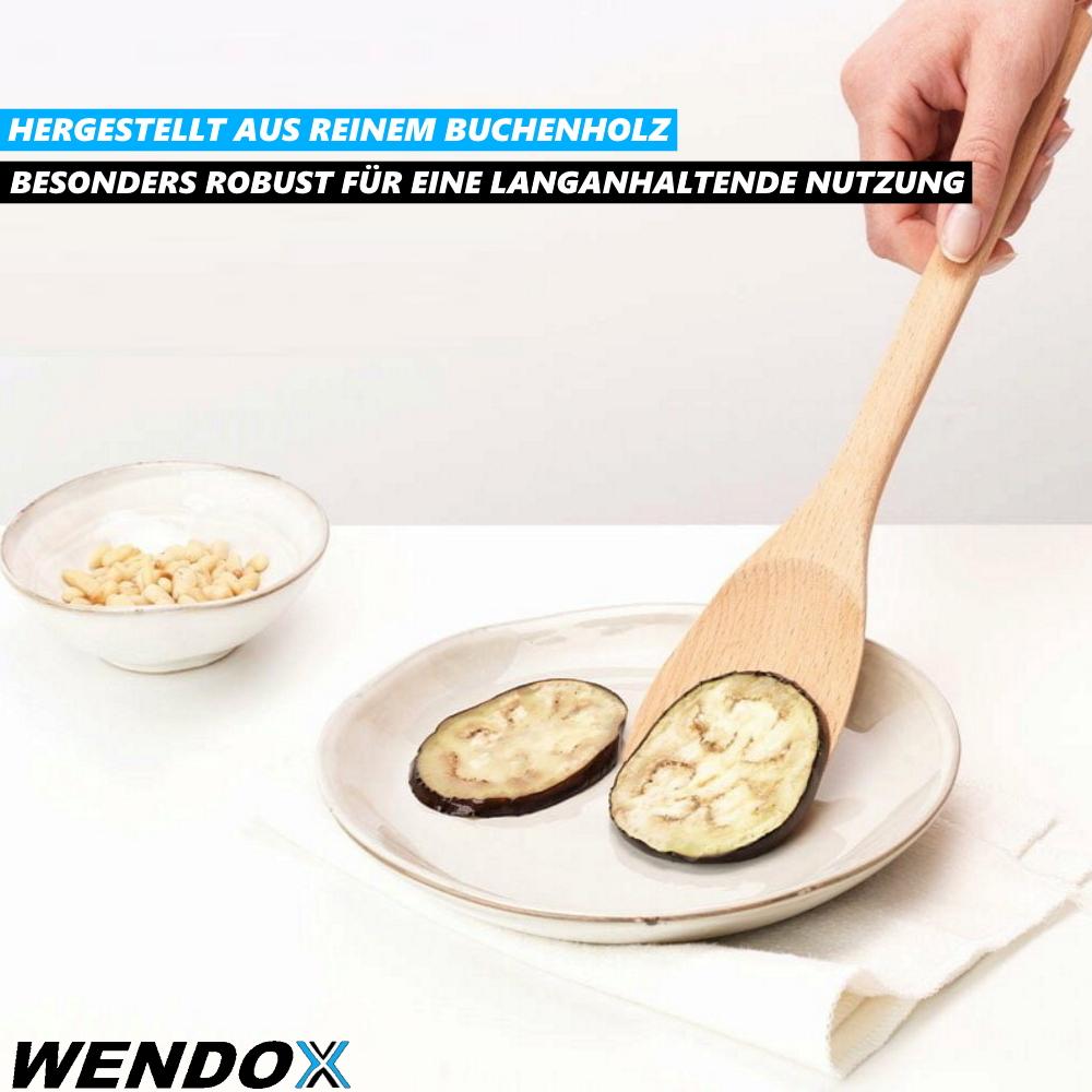 WENDOX Pfannenwender Bratenwender Holzschaber 2er Set [mit & ohne Schlitz]