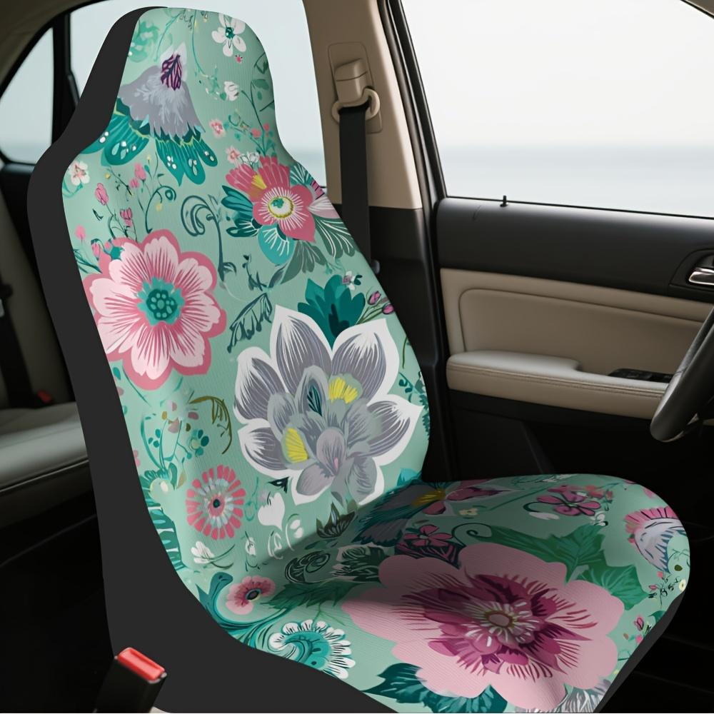 2 Stück Blumen-Print für Lotusblüte-Blätter Auto-Sitzbezüge - Langlebig, Einfach zu installieren, Universell passend für Vordersitze, Maschinenwaschbar
