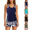 Damen Sport Badeanzug Zweiteiliges Set, Tankini Top, Shorts, Bedruckt