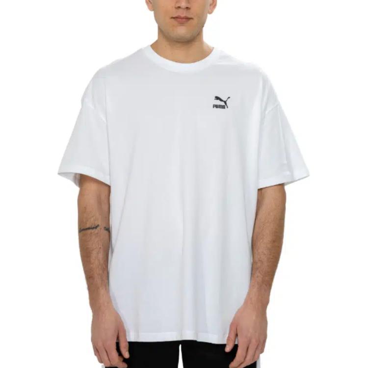 Puma Logo Print Solid Color Crew Neck Short Sleeve T-Shirt Men Tops White 538070-02