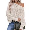 European and American lazy wind women's crochet hollow knitted sweater bat sleeve pullover one-word shoulder autumn and winter sweater