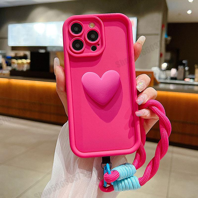 On Mi11t 11tpro Cute 3d Love Heart+Lanyard Silicone Case For Xiaomi Mi 11t Pro 11i 5g Women Matte Soft Back Cover Xiaomi11t