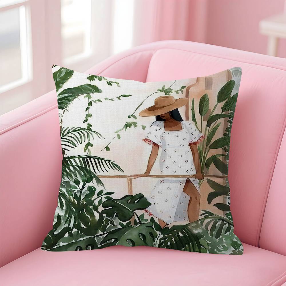 Nordic Beach Holiday Girl Pillow Gift Home Office Decoration Bedroom Sofa Car Cushion Cover Case 45x45