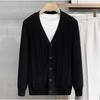 Men's Solid Color V-neck Cardigan Long-sleeved Threaded Sweater Knitted Jacket Top