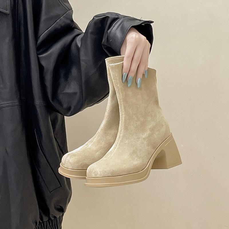 

Замшевый ворс длинная труба женские осенне-зимние ретро увеличивающие рост ботильоны Мартин ботильоны на толстом каблуке толстой подошве высоком каблуке рыцарские ботинки 40 абрикосовый