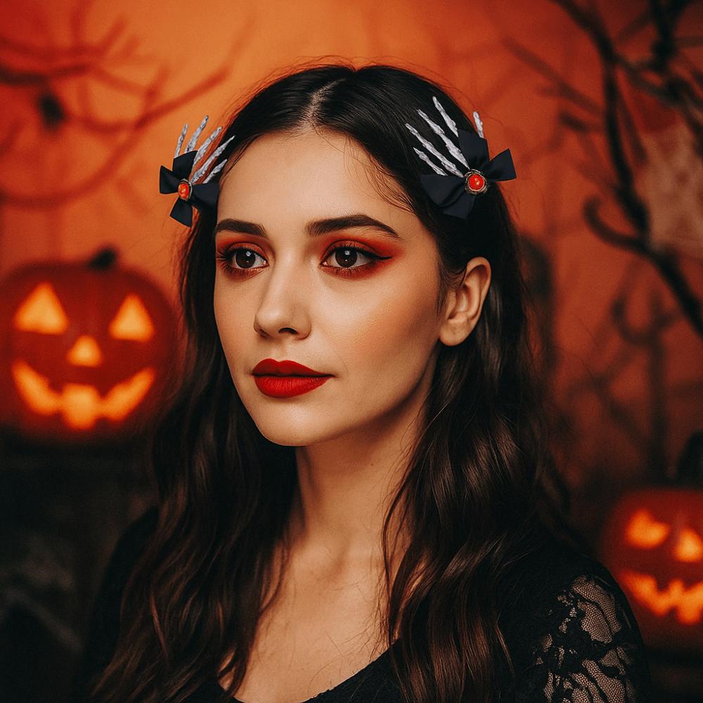 Rhinestone Ghost Claw Hair Clip Gothic Halloween Headwear Retro Skeleton Hand Hairpin  Women