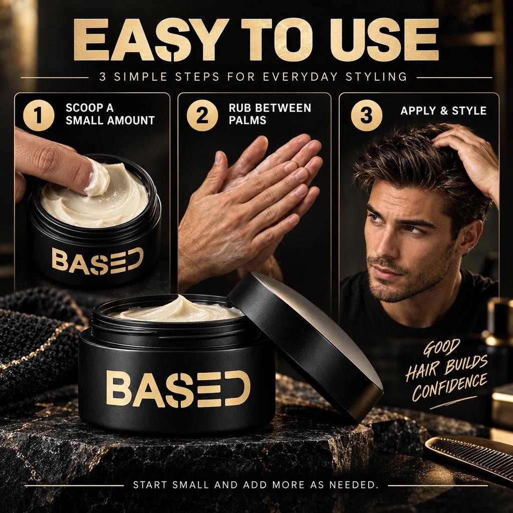 BASED Hair Clay for Men, Strong Hold Matte Finish, Natural Look All-Day Styling