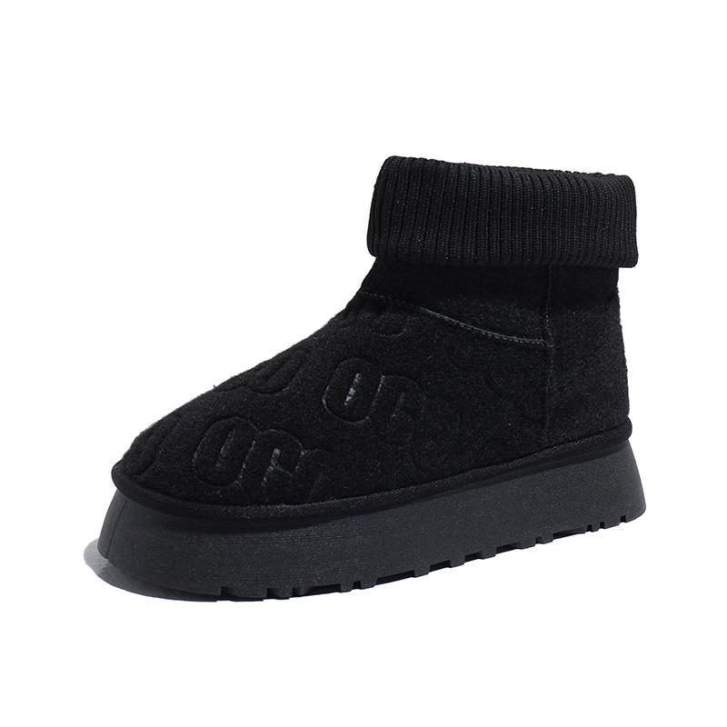 Fashion Shoes for Women 2024 New High Quality Slip On Mid-Calf Warm Women's Boots Solid Color Round Toe Flock Low-heeled