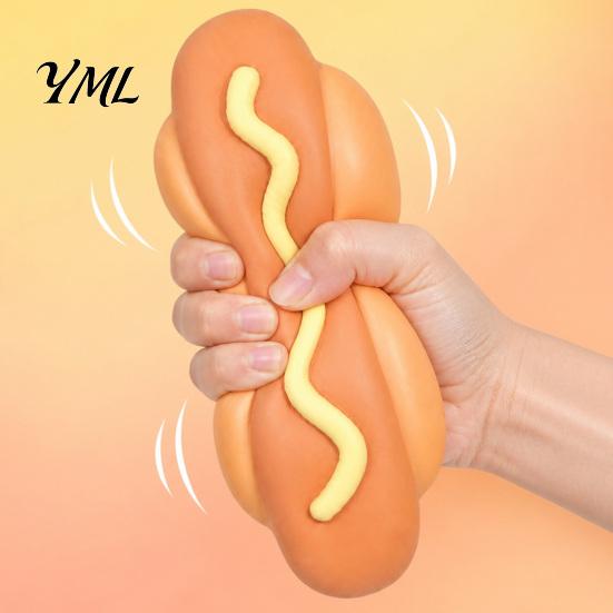 Relaxing Hand Toys for Travel Giant Hot Dog Squeeze Toy, 8.3" Slow Rising Realistic Food Shaped Soft Office Desk Stress Ball, Funny Sensory