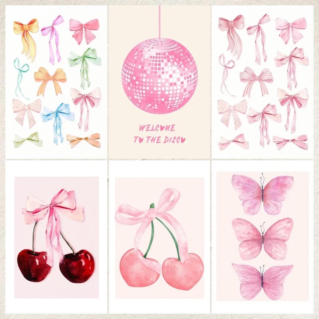 Painting for Room Office School Decoration Fashion Pink Bows Cherry Ball Zebra Wall Art Poster Canvas Stuff Home Decor