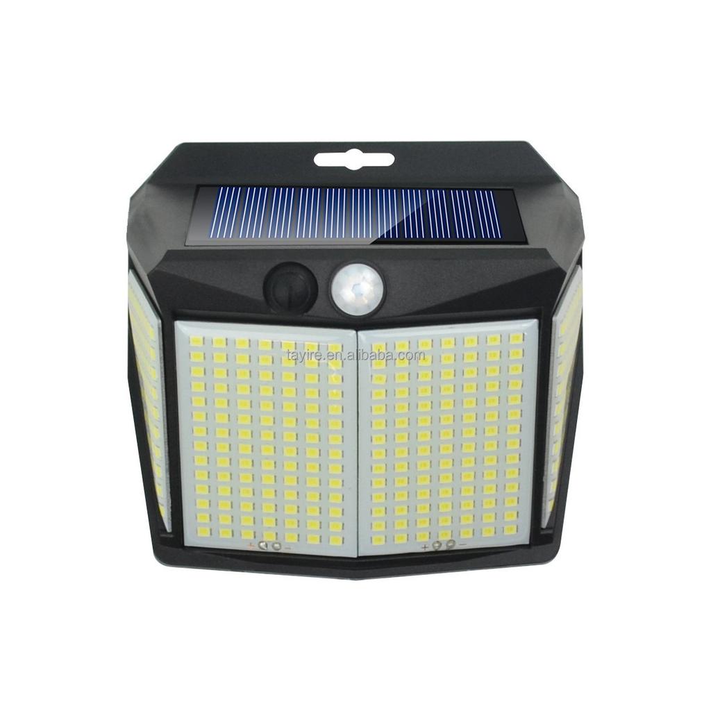 Energy Saving Super Bright Cold White Outdoor IP65 412LED Solar Garden Light 4 Sides Wall Lamp Motion Sensor Security Light