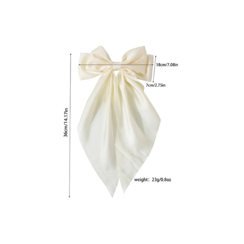 Large Bow Solid Satin Long Ribbon Bow Accessory Sweet Hair Clip Spring Clip