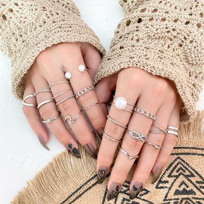 Temperament Irregular Ring 19-piece Set Golden Fashionable Couple Ring Set Simple Ring Popular Female Jewelry