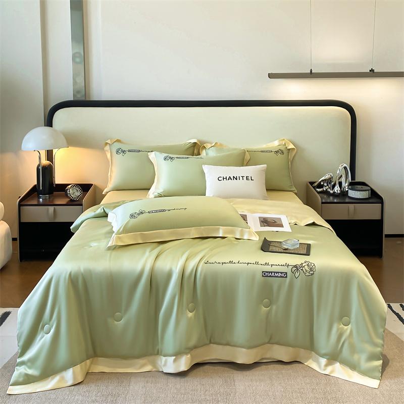 2024 New Summer Ice Silk Quilt Air Condition Blanket Smooth Breathable Lightweight Comforter Bedspreads On the Bed Solid Color