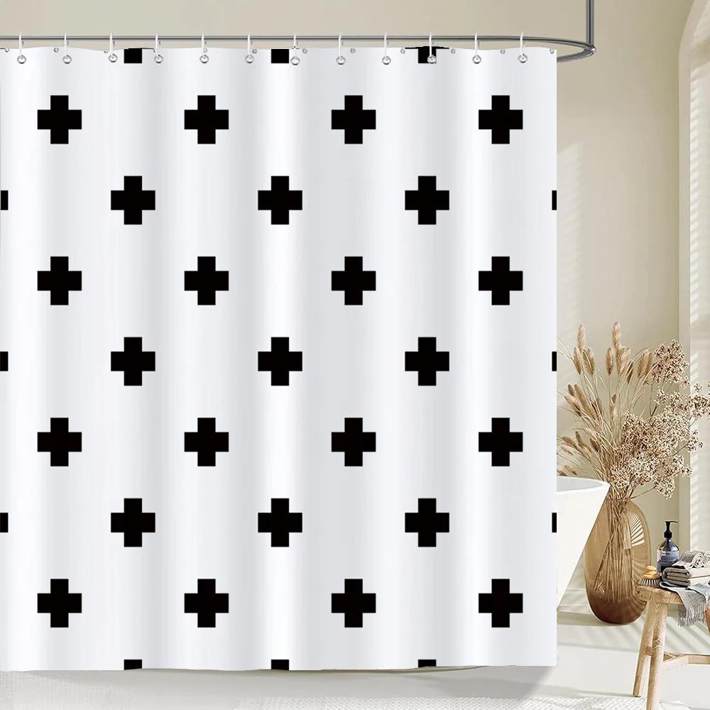 

Black And White Modern Simple Shower Curtain Home Bathroom Decoration Printing Polyester Fabric Bath Curtains With Hooks W60H190(CM)-1 Pcs