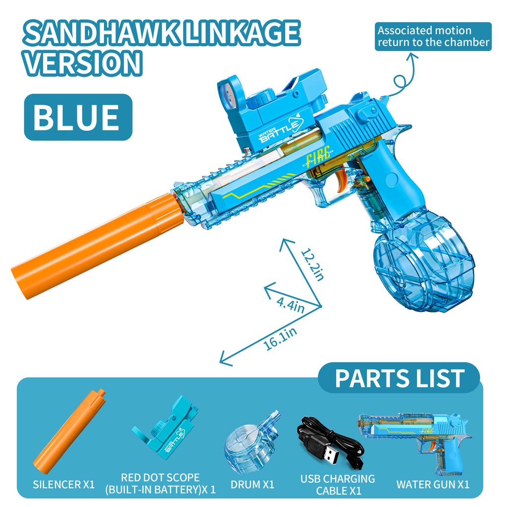 Letné hračky Desert Eagle Vodná pištoľ Plne automatická elektrická striekacia vodná pištoľ Hračka pre deti Vonkajšia plážová bojová hračka Darček pre chlapca a dievča