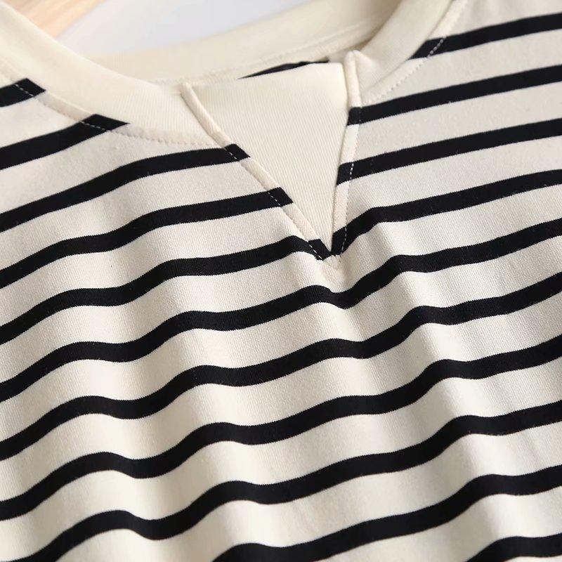 Rochie de soare pentru damă, cu mânecă scurtă, buzunar lateral midi, bumbac, cu dungi, de înaltă calitate