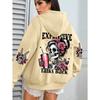 Felpa con cappuccio casual larga da donna, top stampato street fashion