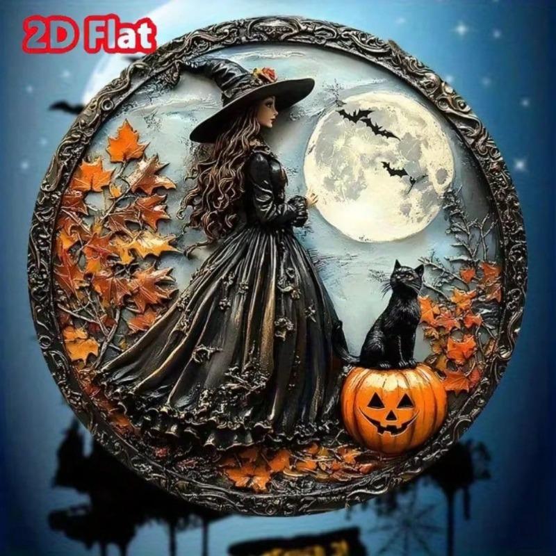 Metal Tin Sign Halloween Round Wall Art Decor for Home Cafe Office Decor
