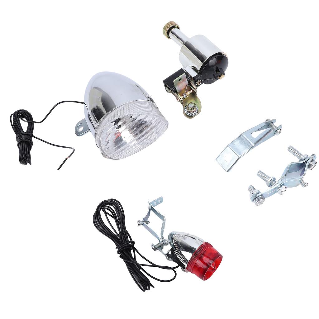 Bike Generator Headlight Tail Light Kit 6W Friction Generator Head Tail Lamp for Road Bike Mountain Bike