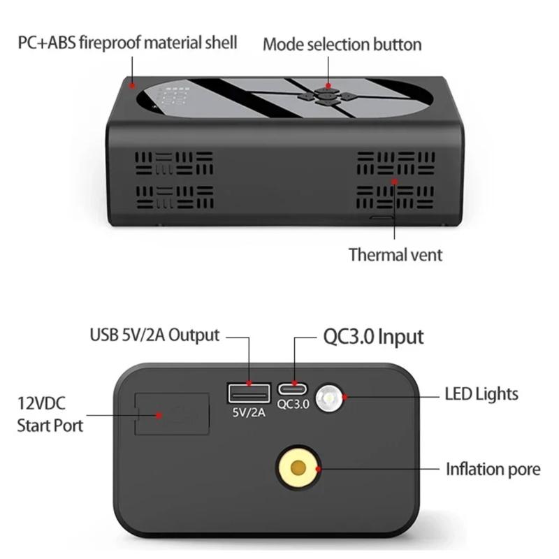 Car Jump Starter Air Compressor Wireless Tire Inflator Pump Digital Tire Inflator Automotive Starting Device with Light