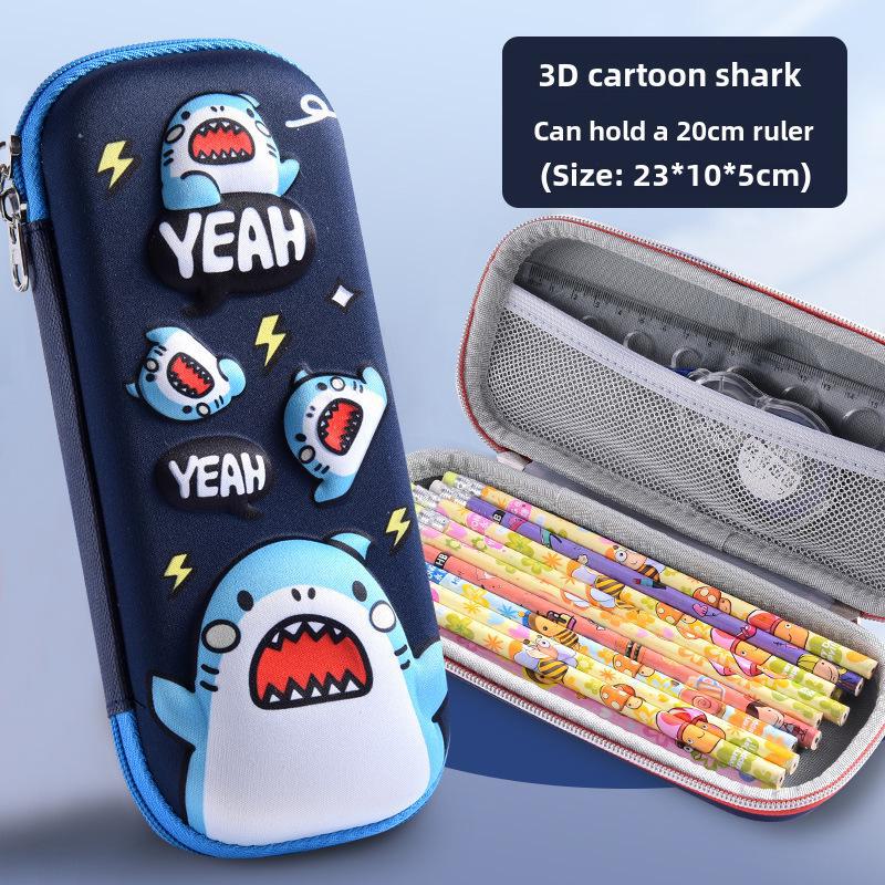 Estojo de Lápis de Camada Dupla 3D - Bolsa de Papelaria de Grande Capacidade para Alunos do Ensino Fundamental