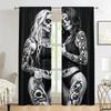 2 Stück - Tag der Toten Gothic bedruckte Vorhänge, Stangentaschenvorhänge, Schlafzimmer und Wohnzimmer, Raumdekoration
