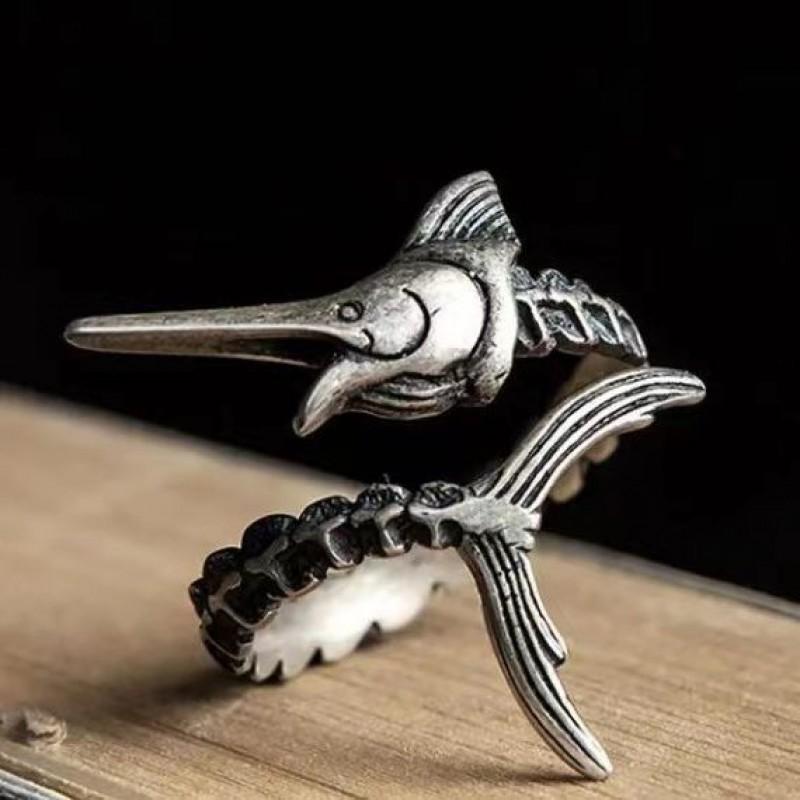 Adjustable Open Ring Men Women Vintage Fish Design Plated Geometric Statement