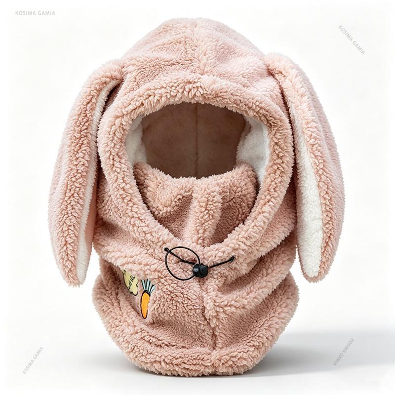 Casual Comfortable Soft Winter Wool Ski Hat Scarf Warm Ski Helmet Cover Cartoon Cute Bunny Ears Decorative Helmet Cover