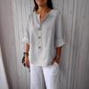 2026 Women's Loose V-Neck Cotton Linen Button Top - Comfortable Casual Summer T-shirt