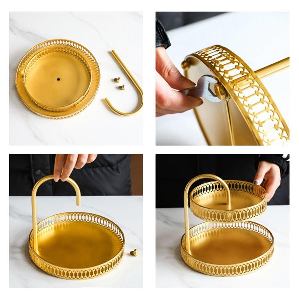 Wrought Iron Fruit Serving Tray Hollow Out 2 Tier Fruit Tray Nordic Pastry Tray Desktop