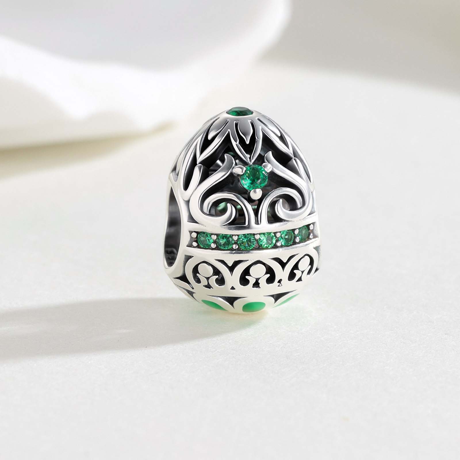

925 Silver Easter Egg Charm European Floral Cutout Design DIY Jewelry Gift for Women Bracelet Accessory China Mainland