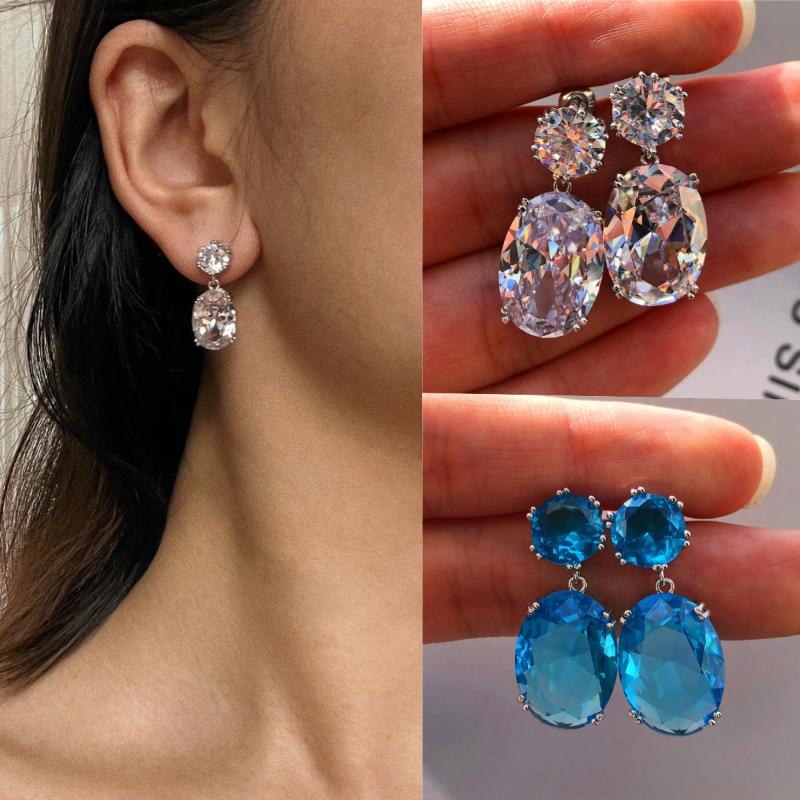 Elegant Temperament Female Accessories Drop Earrings Multicolor Rhinestone Earrings Oval Earrings Women Jewelry Gift