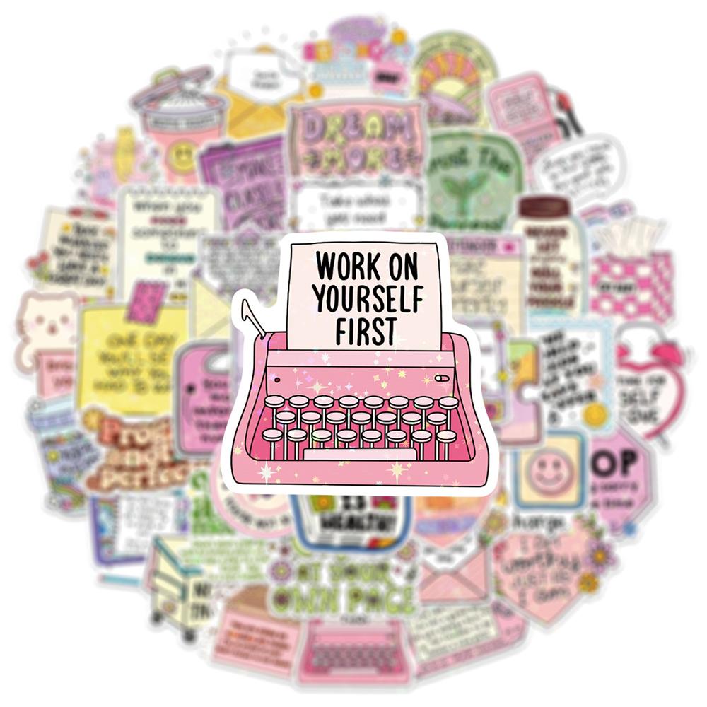 10/30/50Pcs Funny Cartoon Laser Inspirational Quotes Aesthetic Stickers Diy Luggage Phone Scrapbook Waterproof Cute Sticker Pack