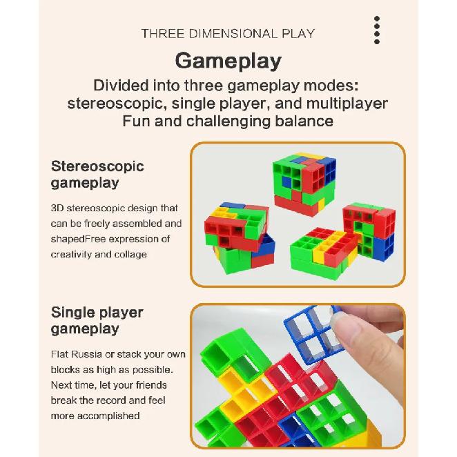 48PCS Tetra Tower Building Blocks Balance Stacking Games Toys for Kids Adults Friends Classroom Family Board Game and Fun Party