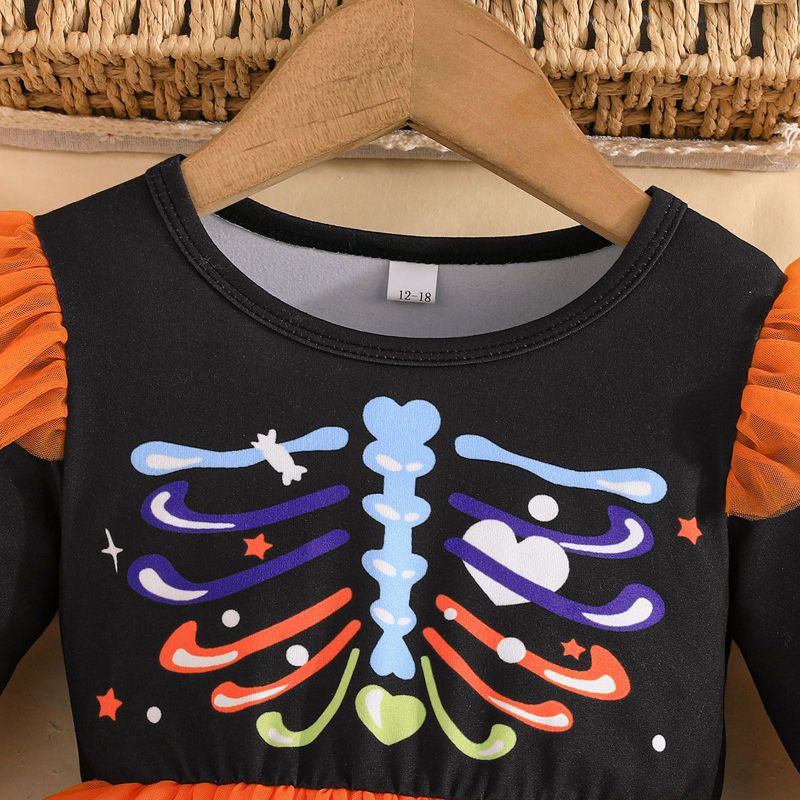 1-5 let Děti Dívky Halloweenská tylová sukně Šaty Vzor kostí Šaty s dlouhým rukávem