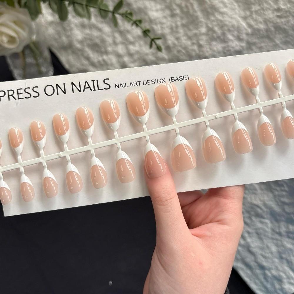 Mode 30 Stück Press-On-Nägel Mandelform Mittellange Falschnägel Matt Nude Glänzendes Finish Nagelspitzen Tägliches Tragen