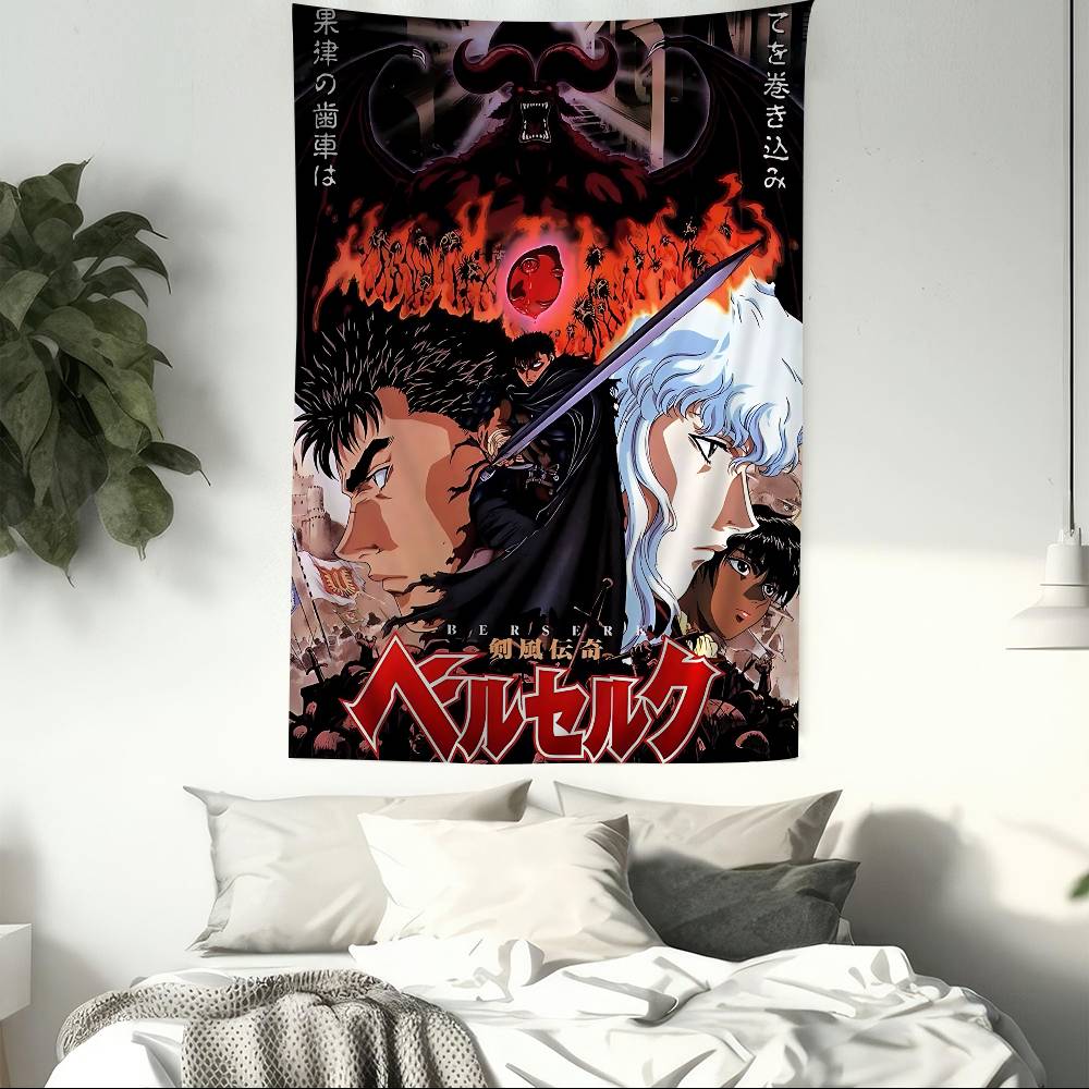 Berserk Black Swordsman Wall Tapestry  Dark Fantasy Aesthetic Edgy Room Decor for Seinen Anime  Kentaro Miura Fans
