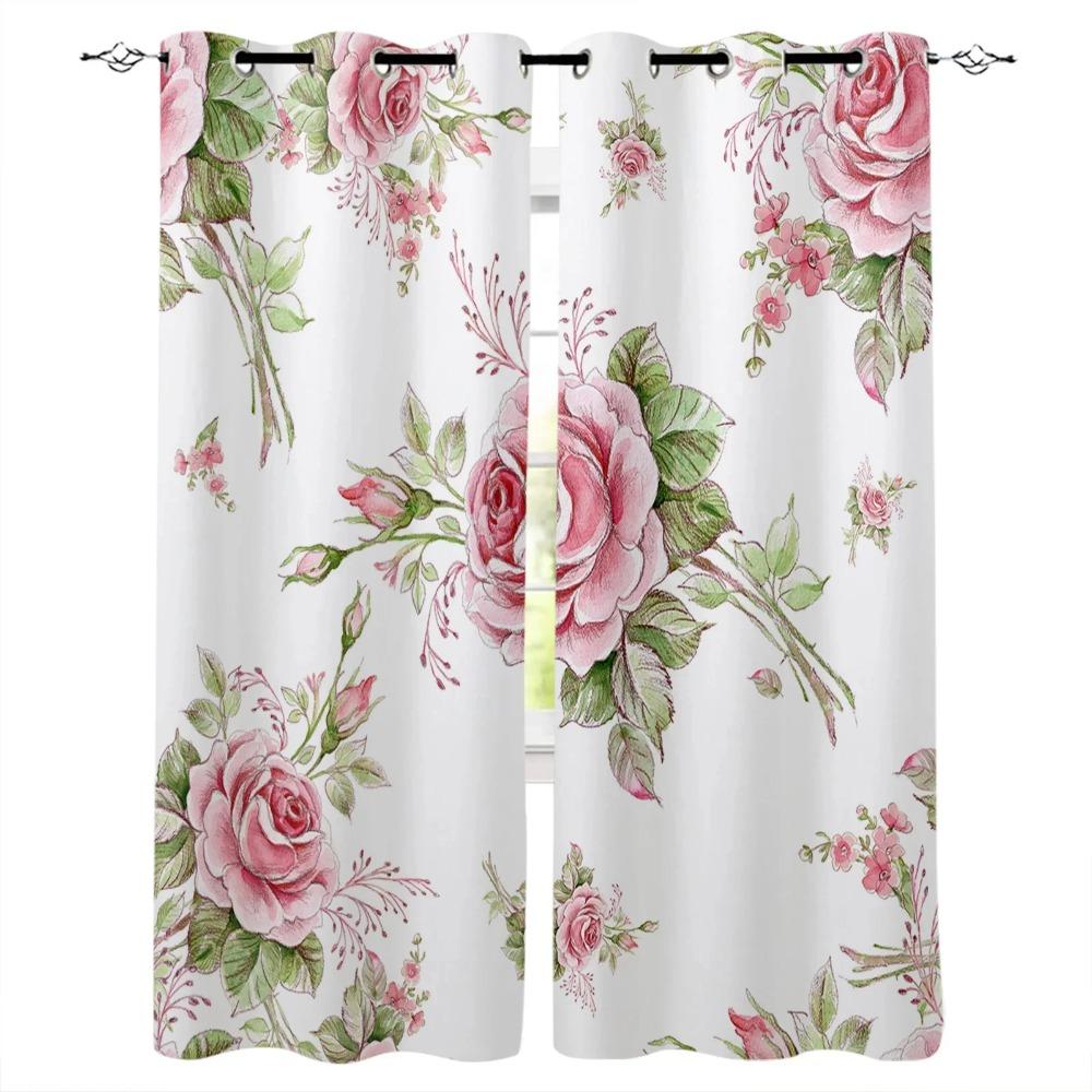 Red Rose Black Vine Spiral Leaves Print Window Curtains Luxury European Curtains for Living Room Balcony Hotel Cafe Drapes