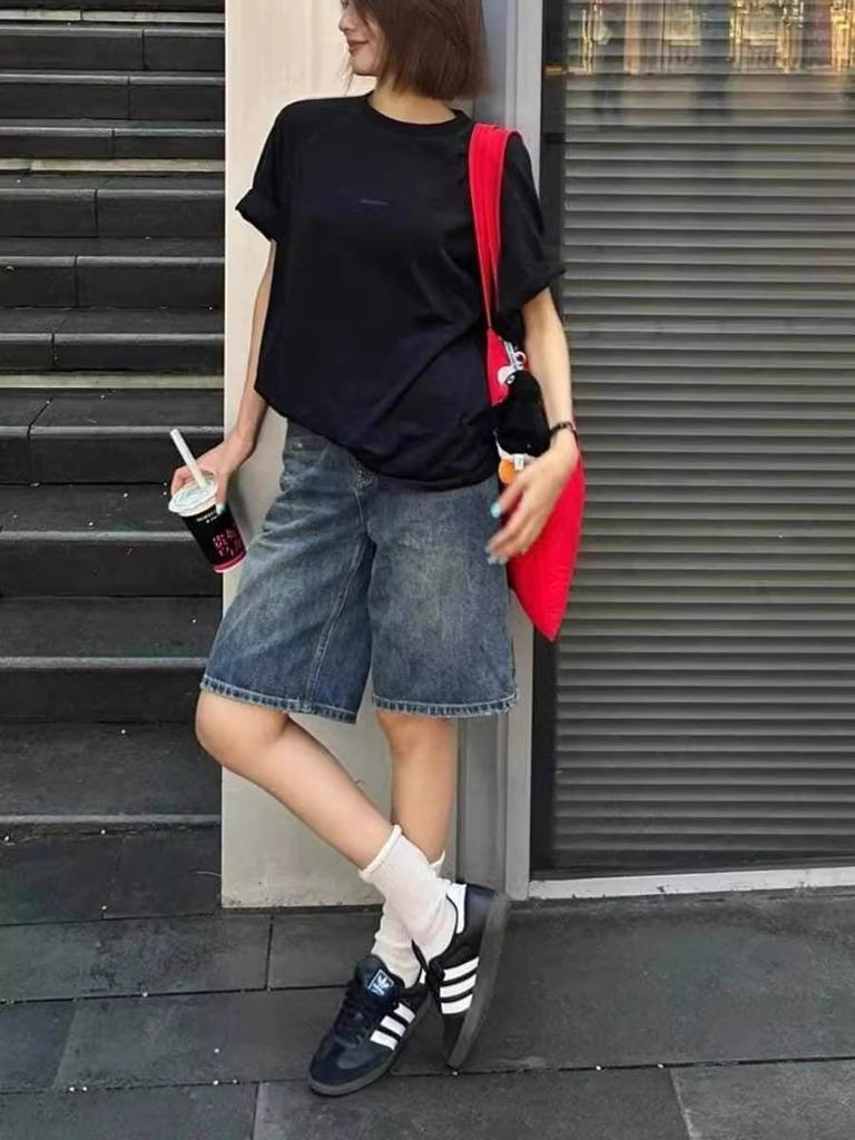 Summer 2025 Retro High-Waisted Denim Shorts - Trendy Slimming Mid-Length Style