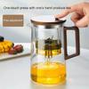 1 Stück Druckknopf Glasfilter Teekanne mit Walnussholzgriff Volle Glasauskleidung Tee-Wasser-Trennung Teetasse für Heim-Trinkgeschirr