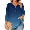 Womens 3/4 Length Sleeve Tops Plus Size Button Down V Neck Shirts Blouses Casual Printing Loose