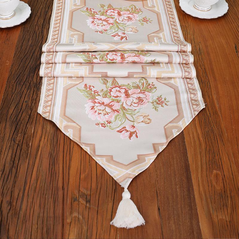 Tischläufer mit neoklassischer Stickerei und Quaste, Tischdecke, Couchtisch-Dekoration, Bettfahne