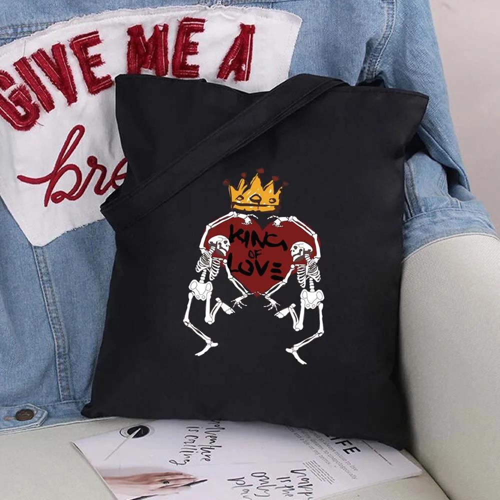 Women Shopping Bags Black Printing Foldable Handbags Eco Shopper Shoulder Bag Canvas Tote Environmental Storage Handbag