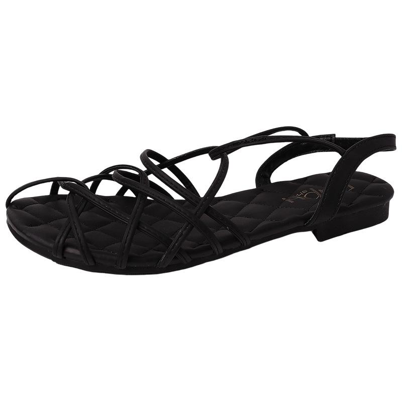 Fashion French retro style strap combination flat Roman sandals women's summer Korean version versatile temperament strap sandals