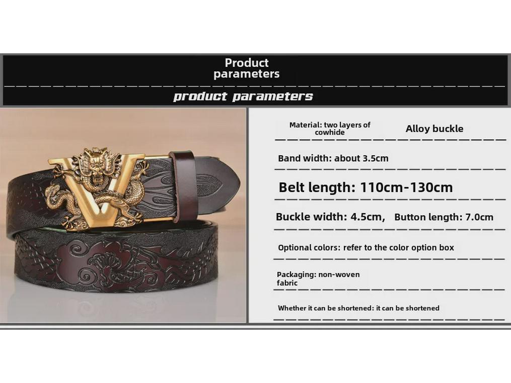Herrbälte i präglat läder med drakmönster och automatiskt spänne