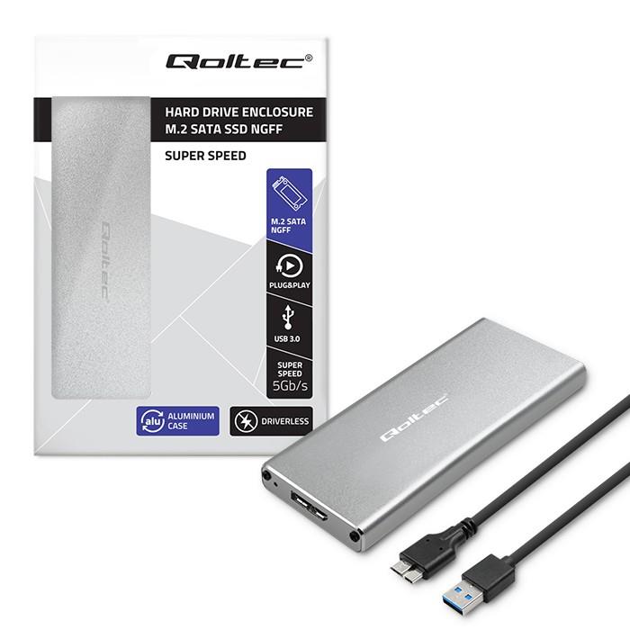 Qoltec .2 SSD case/slot | SATA | NGFF | USB 3.0 | Super speed 5Gb/ | 2TB | Silver