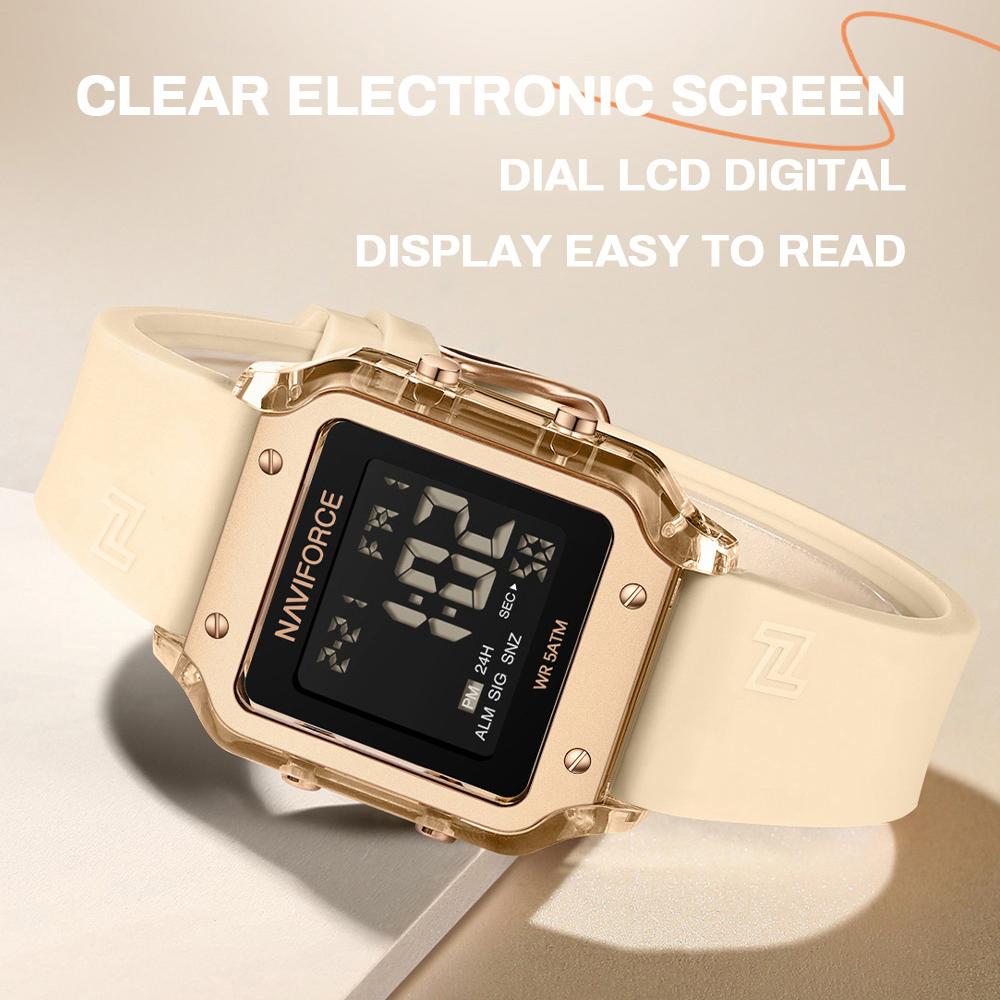 NAVIFORCE Women's Casual DIgital Watch Day Date Night Pattern Waterproof Alarm Silicone Strap Lady Girls Fashion Accessories Watch NF6105