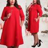 Premium Quality Plus Size Women Red Green Color Printed Round Neck Dress For All Occasions