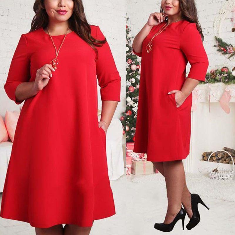 Premium Quality Plus Size Women Red Green Color Printed Round Neck Dress For All Occasions